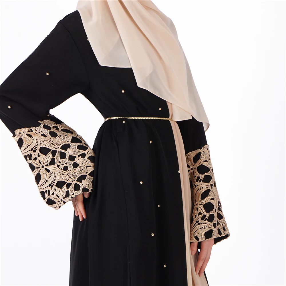 Wholesale Latest Design Beautiful Nida Fabric Black Dubai Front Open Abaya For Islamic Women 9261