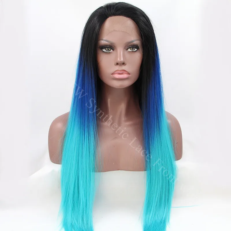 black wig with blue tips