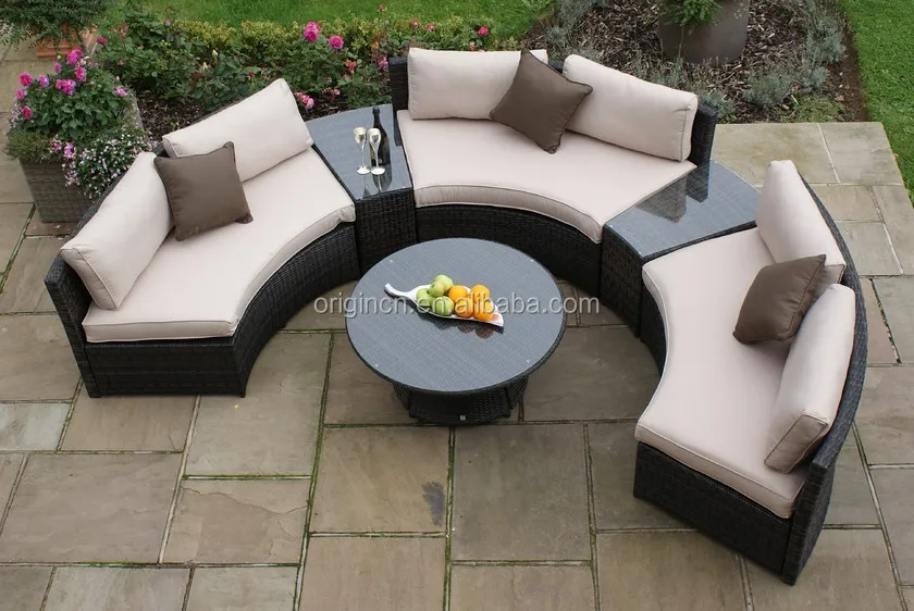 6 Pc Luxury Hotel Outdoor Half Round Sofa And Side Table Poly Rattan 6 Pc Luxury Hotel Outdoor Half Round Sofa And Side Table Poly Rattan Semi Circle Patio
