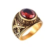 Gold Stainless Steel Red Diamond United States Army Air Force Navy Military Ring