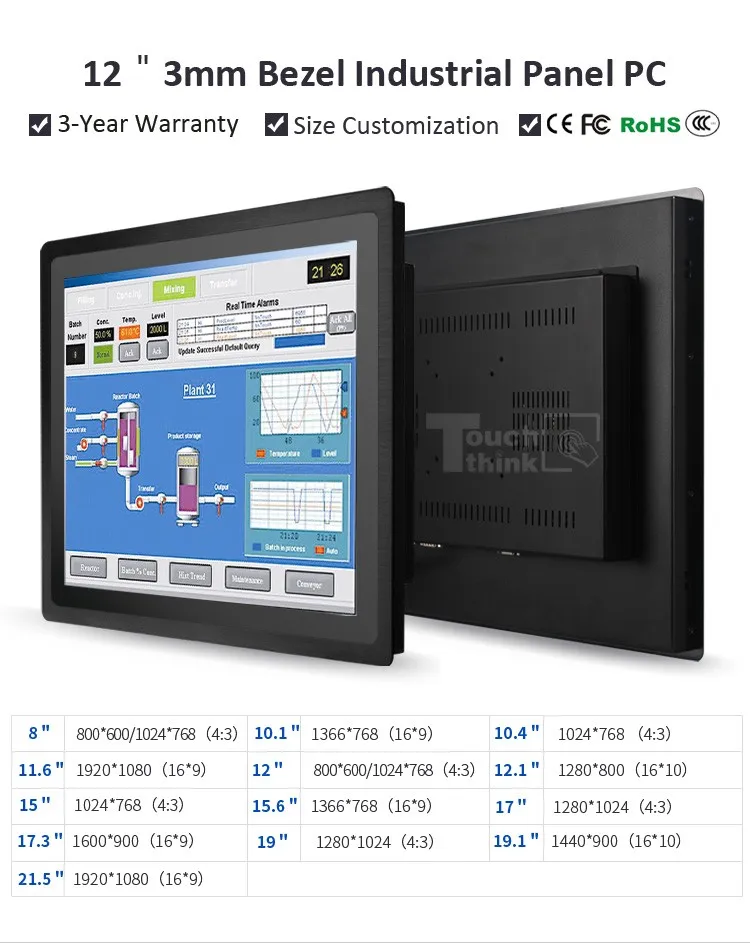 サイズ】 Oem Odm 12 ''15'' 19 ''ファンレス産業用組み込みタッチ