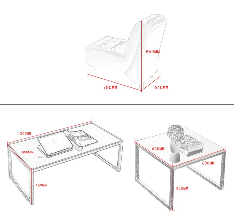 Modern minimalist visitor business reception office three-person sofa coffee table combination