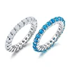 Vintage 925 Silver Filled Round Cut Finger Ring White & Blue Opal Pave Setting Wedding Engagement Ring