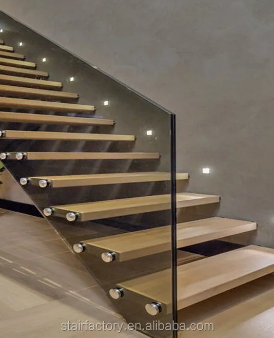 Modern Floating Stair Floating Wood Stair Thickened Solid Wood Treadsts 