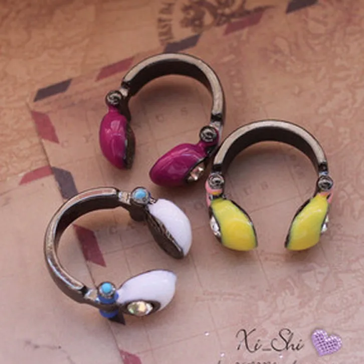 LZ Jewelry Hut R92 R93 The 2016 New Wholesale Fashion Personality Cute Candy Headphone Rhinestone Rings
