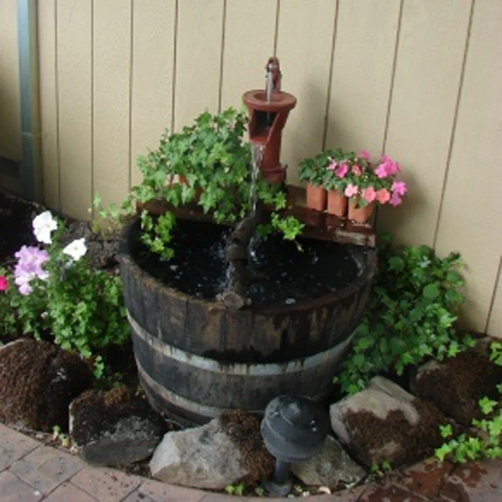 Wooden Style Plastic Planter Barrels Fountain Wooden Style Plastic Planter Barrels