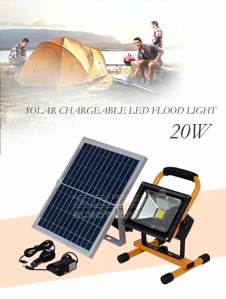 Portable IP65 outdoor aluminum 10 20 30 50 watt emergency rechargeable solar led flood light