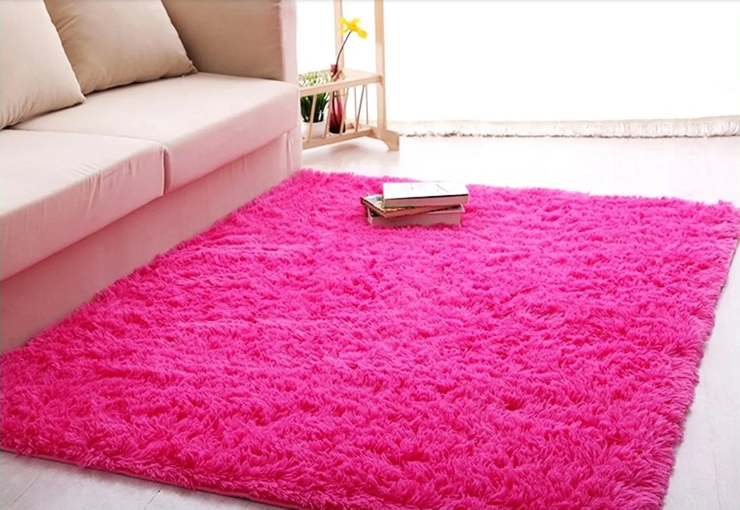 fluffy pink rug living room