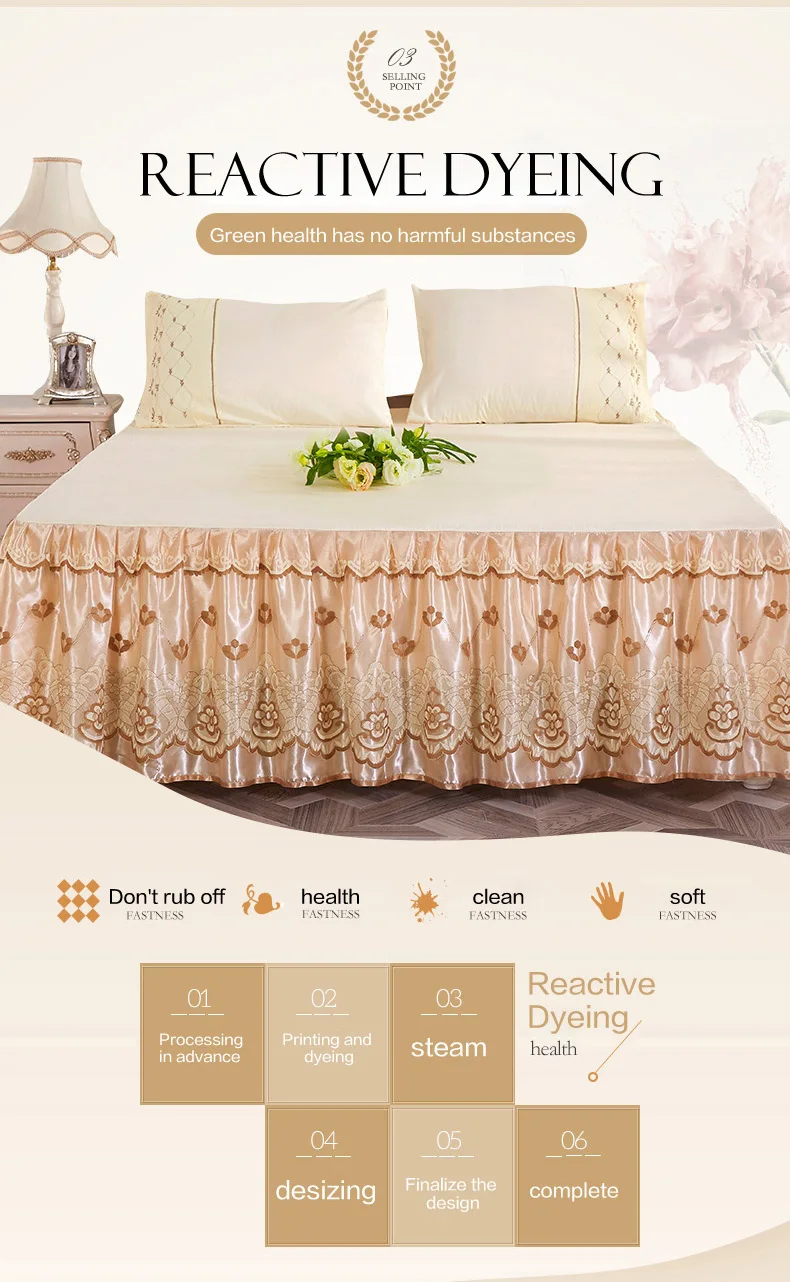 Hot sale European Korean princess solid color polyester light luxury cheap bedding set three poeces bed skirt lace edge