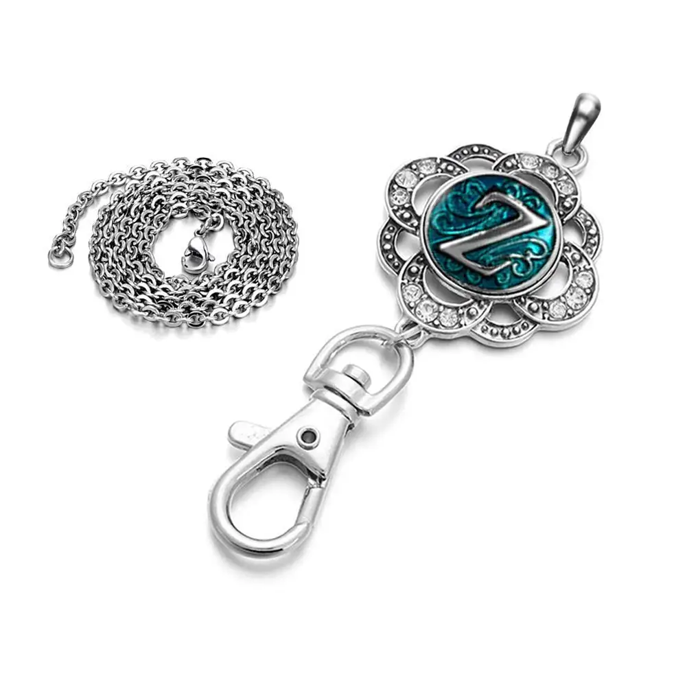 DH Love Alphabet A-Z Snap Button Charms ID Card Badge Holder Office Lanyards Keychain Jewelry for Women (Z)
