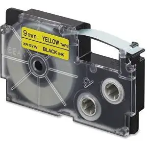 XR-9YW2S Casio EZ-Label Printer Tape Cartridges - 0.35" Width x 26 ft Length - 1 Each - Rectangle - Black, Yellow