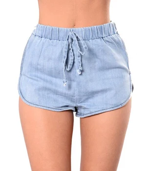 blue jean shorts with elastic waistband