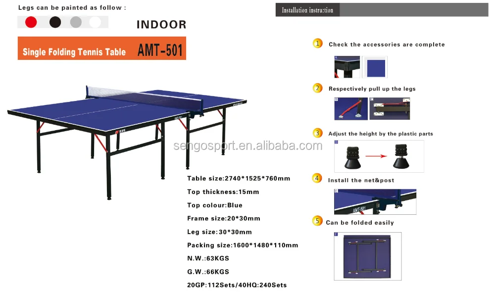 Wholesale Dhs Table Tennis With Folding Table Leg Purple Color Top 18mm