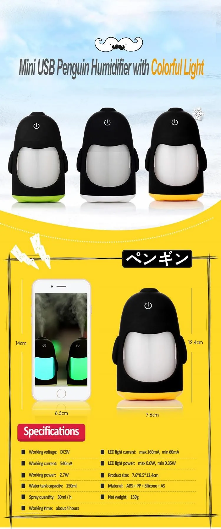 Kartun Penguin Style Led Light Humidifier Pembuat Kabut Buy