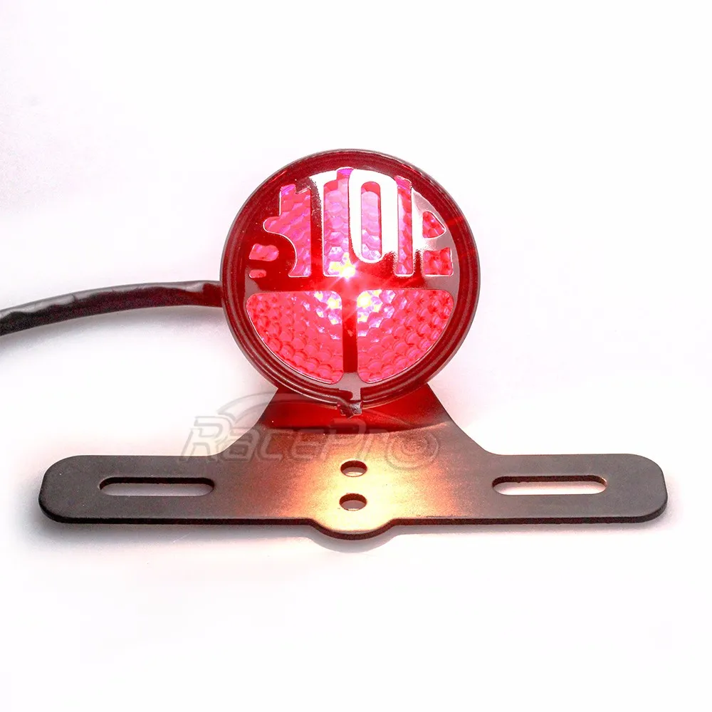 Round Stop Vintage Side Mount Tail Rear Brake Light License Plates