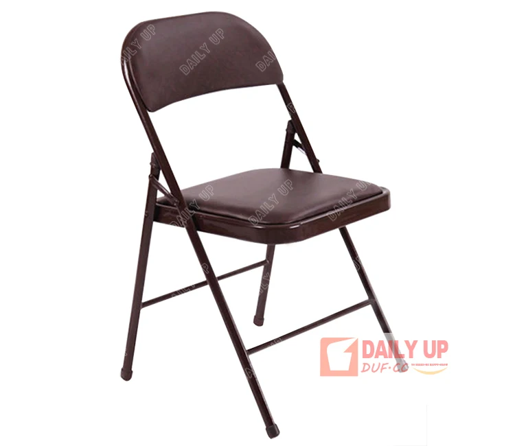 Black PU Padded Folding Chair Leisure Metal Foldable Chair Lobby Reception Chair with Cushion Home Office Furniture