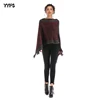 5902 hot autumn and winter women's color matching shawl tassel bat sleeve knit coat