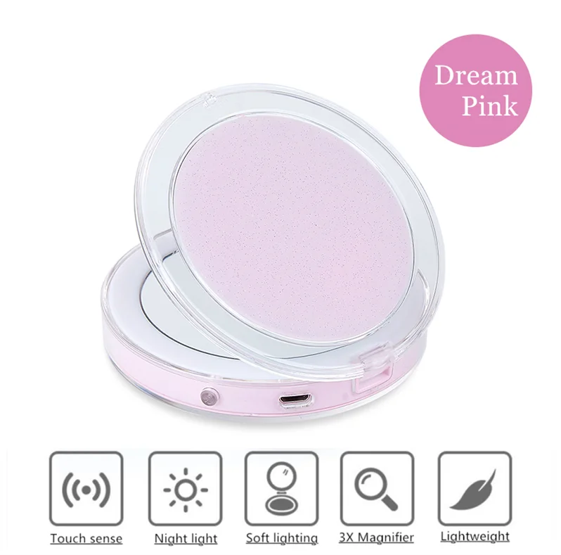 Travel Hand Held Touch Light Led Makeup Mirror Makeup Table Set With