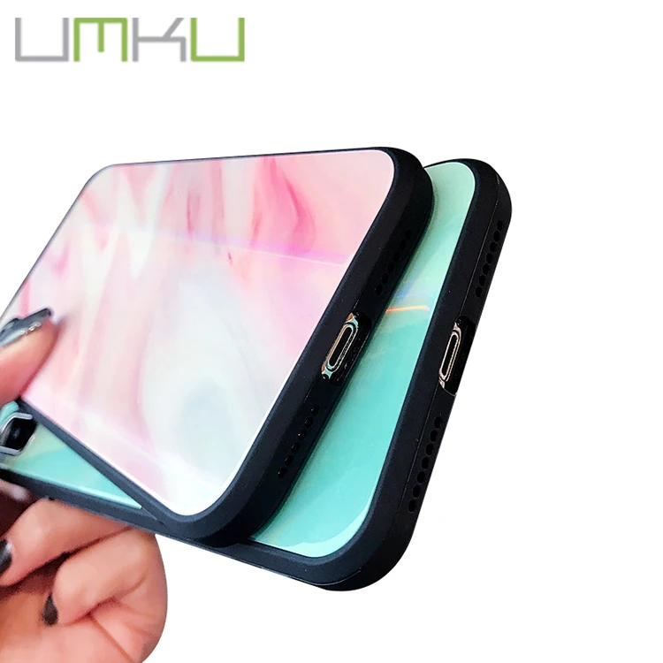 Colorful marble pattern case glass mobile phone shell for iphone