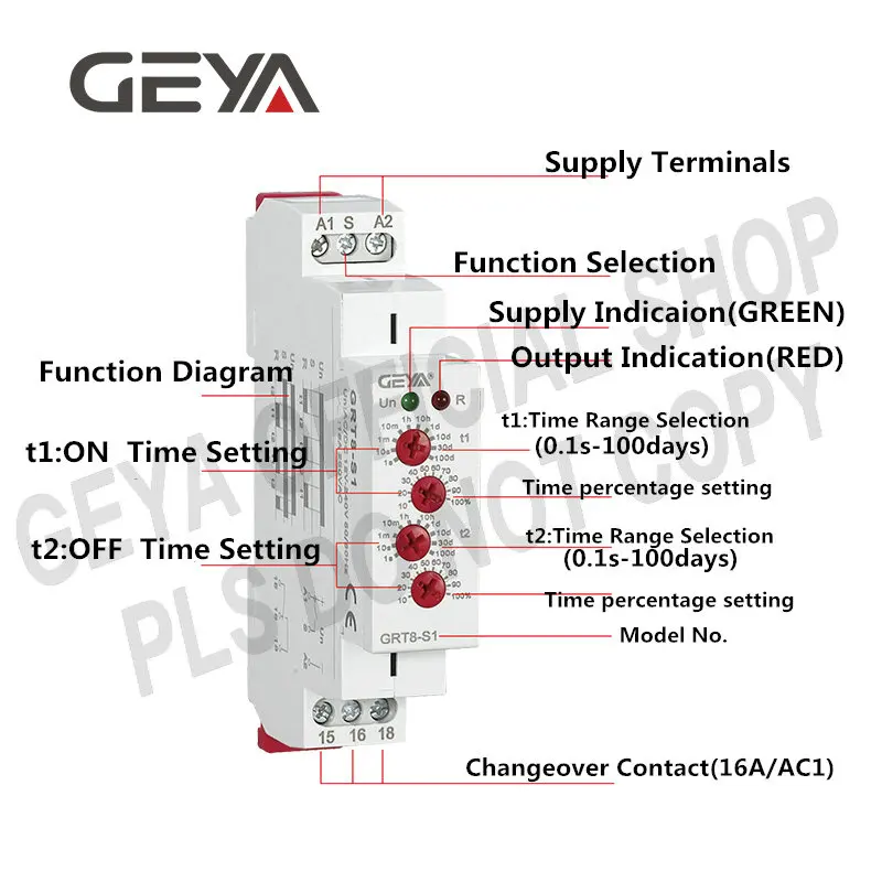 Geya Grt8-s Din Rail Modular Cycle Delay Time Delay Relay 16a 2spdt ...