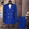 China Gold Supplier Hot Selling Upscale European Style Wholesale Customized 2 Button Double Breasted Coat Pant Men Suit