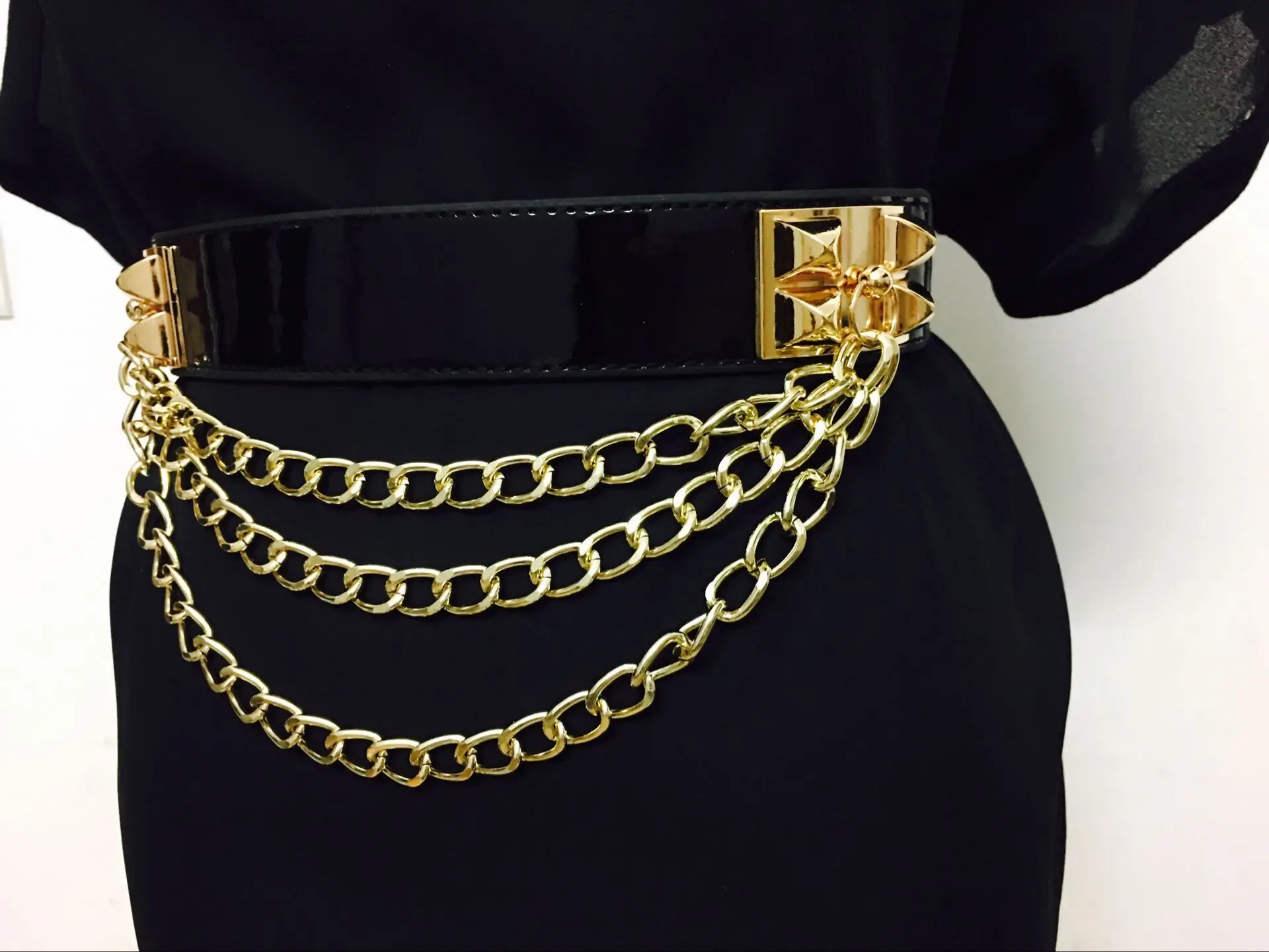 Elastic Punk Dress Belt For Women Rivet Metal Gold Chain Waistband ...