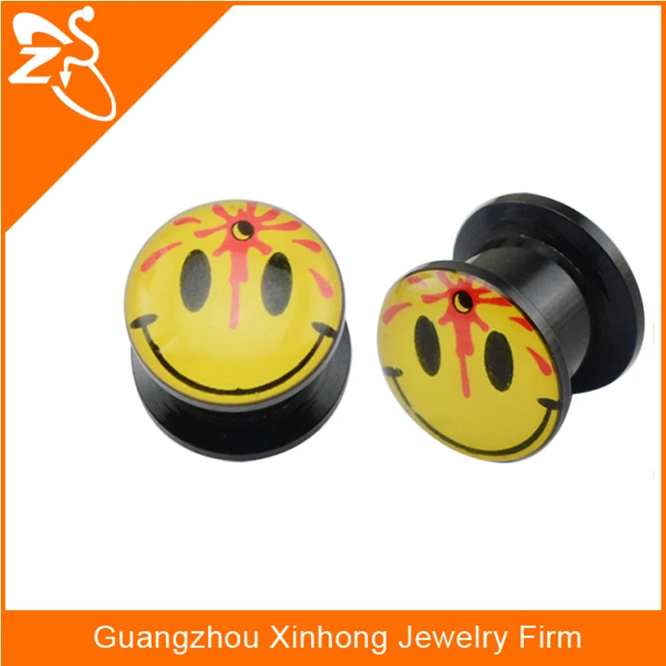 Acrylic Black Self Piercing Sleeper Skull Image Earrings Body Piercing