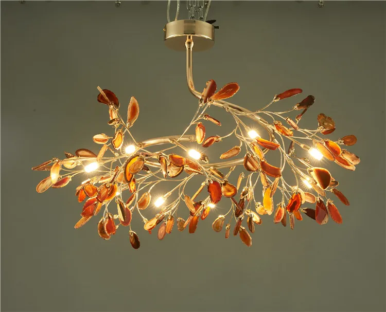 Zhongshan factory modern agate pendant light stone house lighting decoration gold chandelier