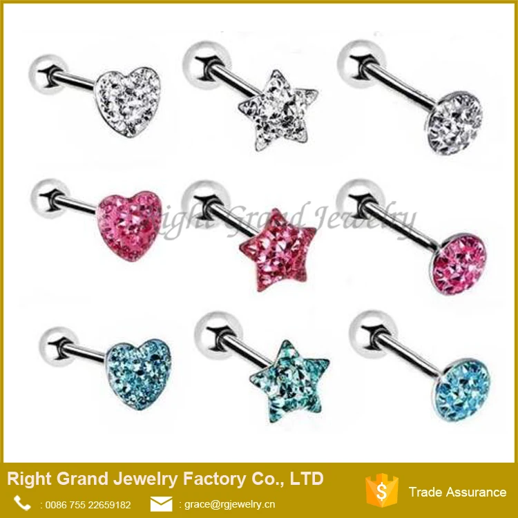 HEART FERIDO MULTI GEM ROUND TOP FLAT PAVED CZ CRYSTAL TONGUE RING BARBELL STUD