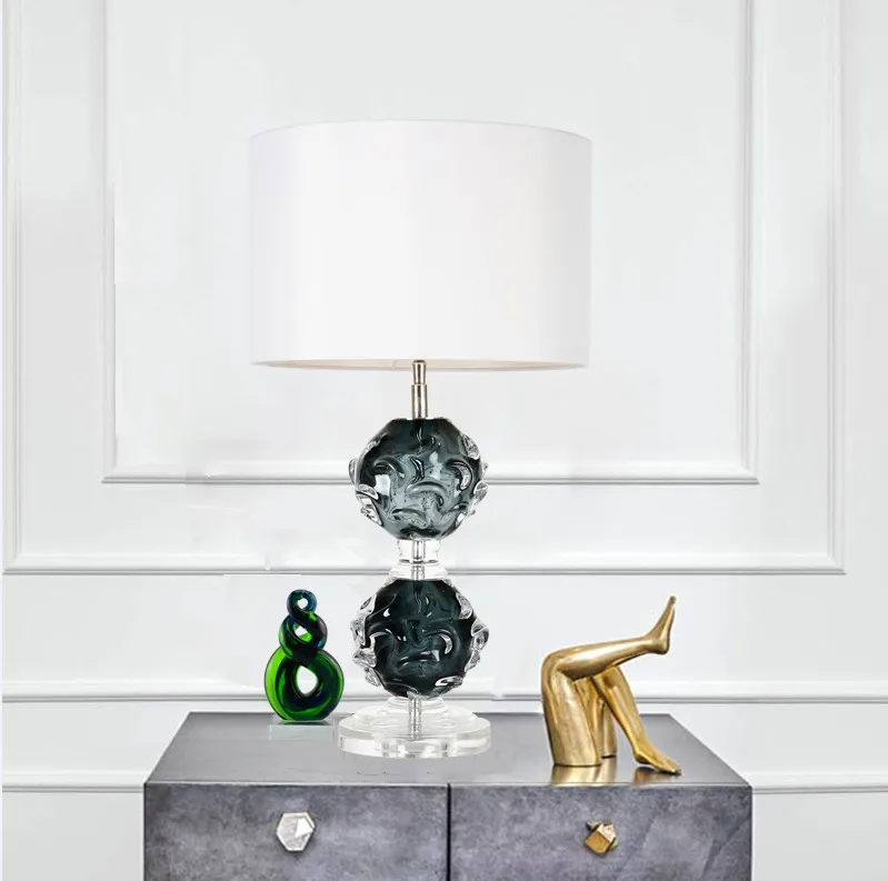 Hand Made Dark Green Crystal Ball Table Lamps Decorative Table Lamp for Hotel Living Room Couloured Glaze Glass Lamp