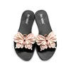Fashion Cloth Bow Slipper Cheap Wholesale Footwear Woman Pcu Shoe Beach Lady Fancy Plastic Shoes Flat Pvc Flower Sandal