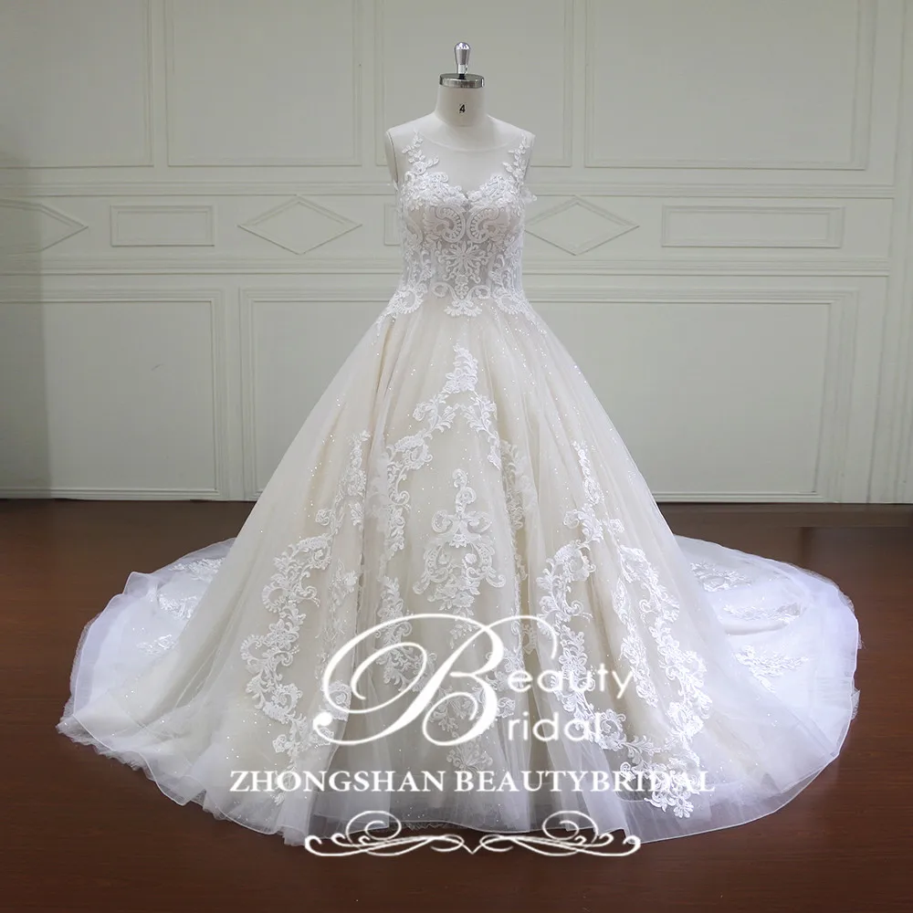 Real Luxury Ball Gown Empire Waist Design Illusion Lace Wedding