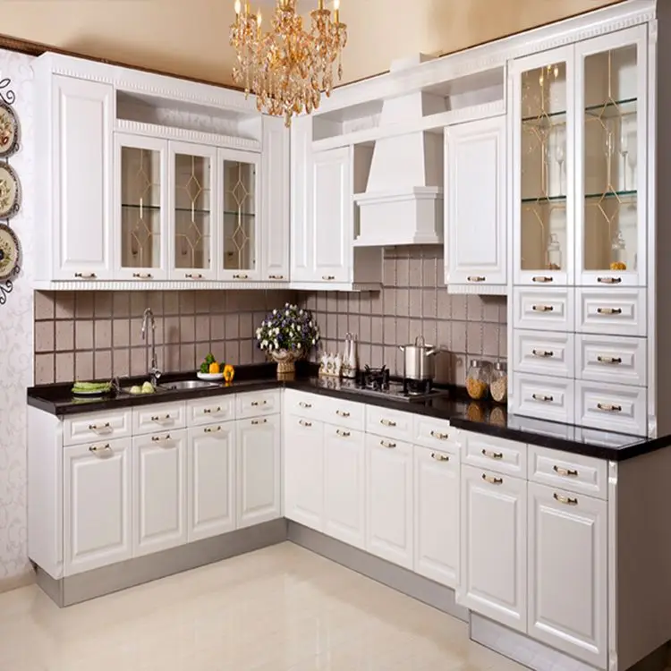 European style white cherry solid wood kitchen cabinet