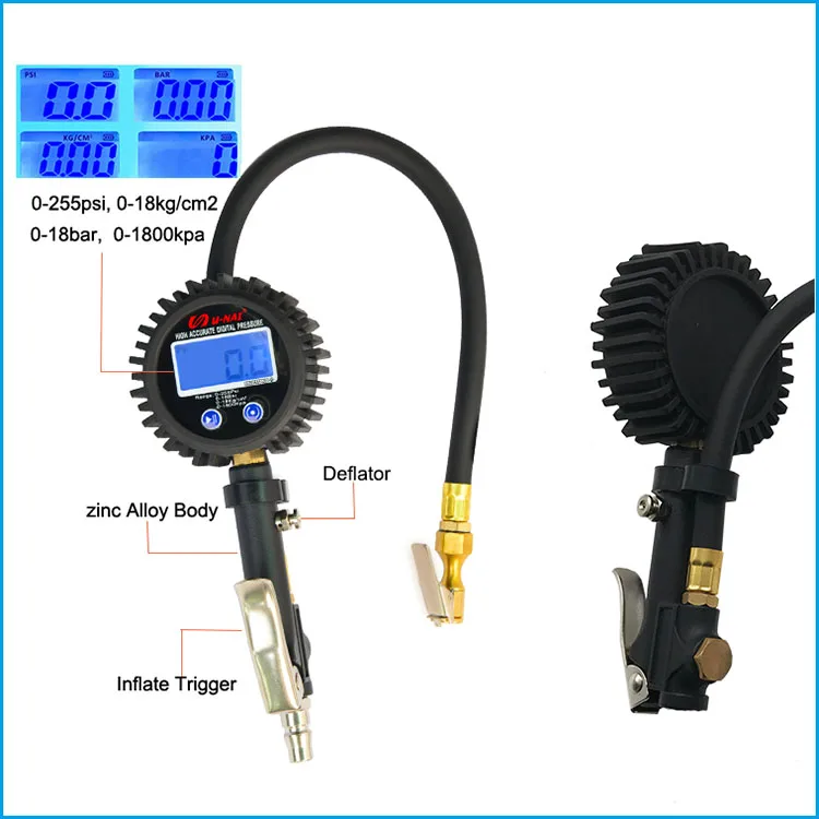 255psi Tire Gauge Digital Heavy Duty Brass Air Chuck 3.5 Inch Tire
