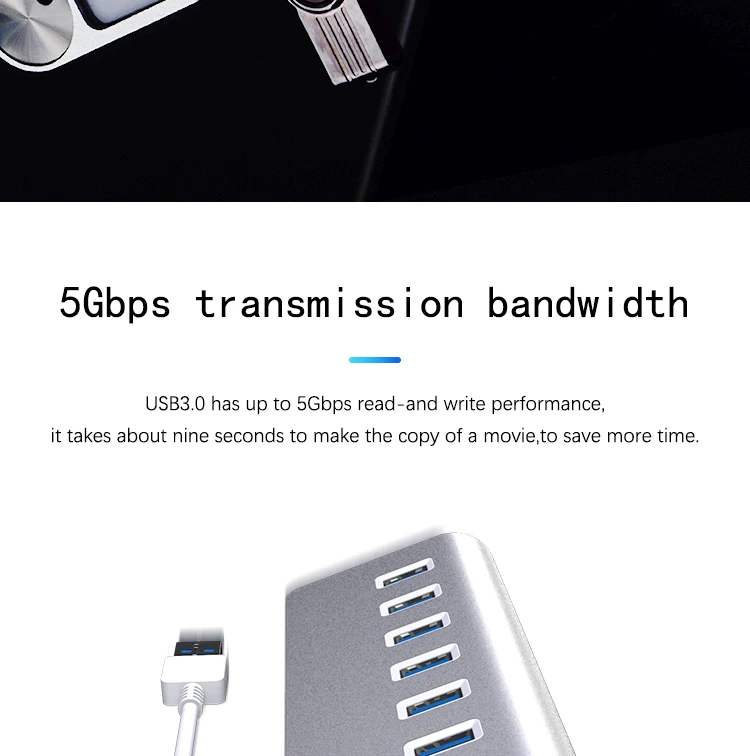 High speed charging and data transfer aluminum alloy shell 7 ports 4 port usb hub 3.0