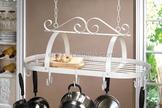 Oval Menggantung Pot Rak Penyimpanan Peralatan Dapur Masak Oval Menggantung Pot Rak Penyimpanan Peralatan Dapur Masak Pan