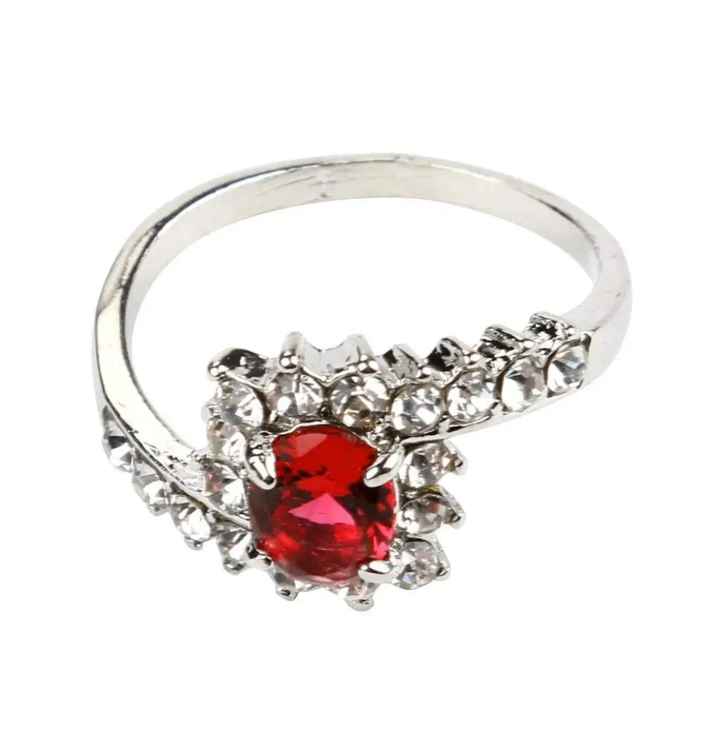Challyhope Rings, Women's Fashion Exquisite Love Rings Crystal Silver Plated Fake Diamond Wedding Engagement Promise Ring (8, Red)