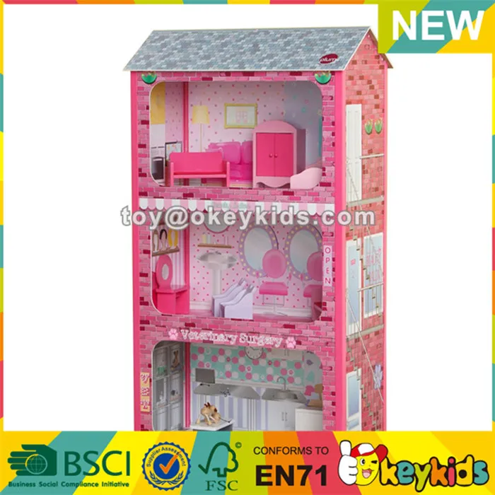 wooden doll house pink