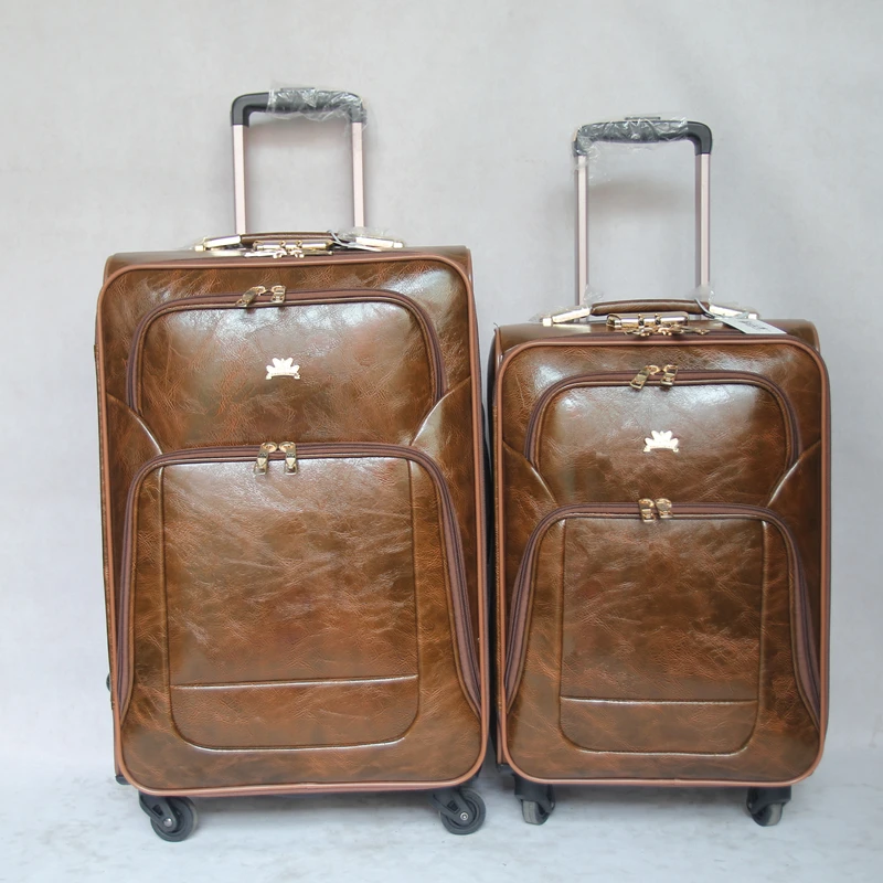 
PU leather trolley luggage bag sets carry on spinners suitcase with 4 wheels 360 degree 