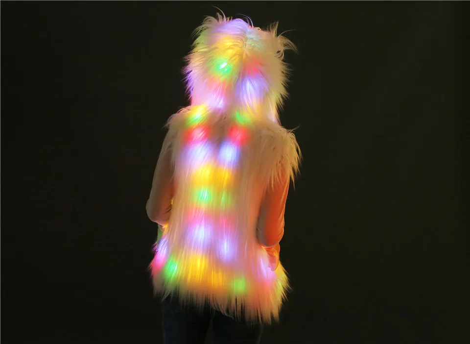 Winter White LED Lights Hooded Faux Fur Vest Coat Jacket Halloween Christmas Party vests