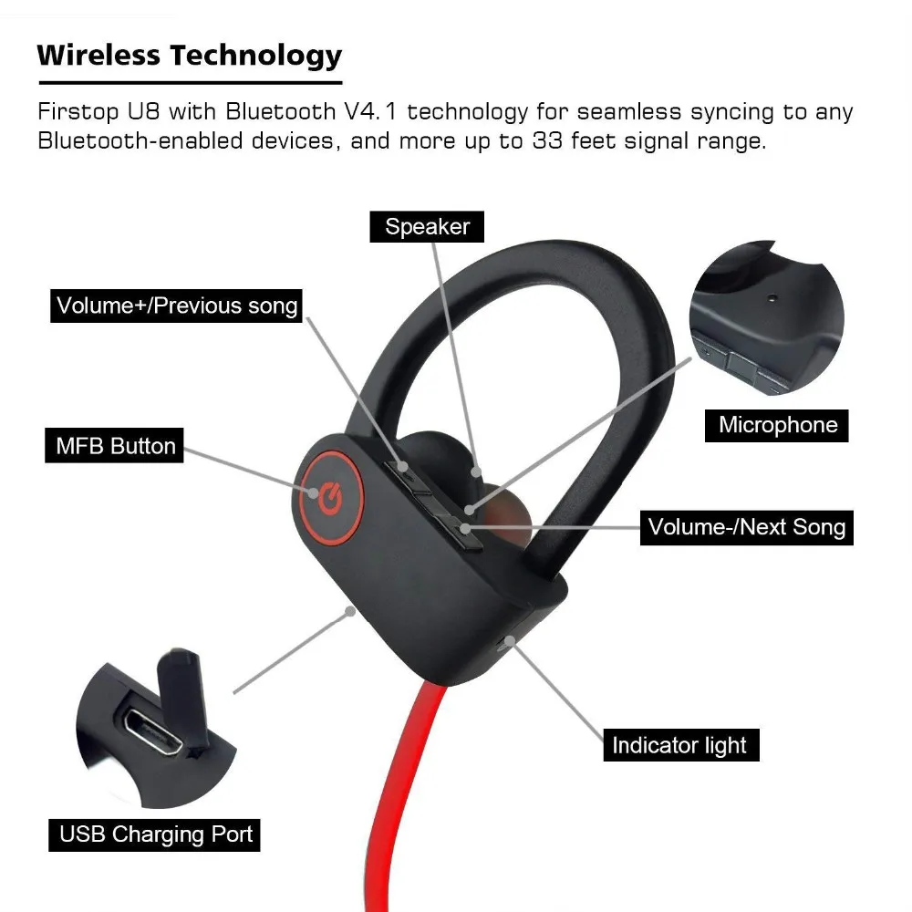 U8 Earbuds Stereo Wireless earbuds Active Noise Cancelling BT Waterproof Headphone Earphone - ANKUX.COM
