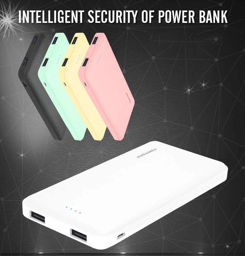 Portable Large Capacity 10000mah Ultra Slim Power Bank Charger with Dual USB Ports