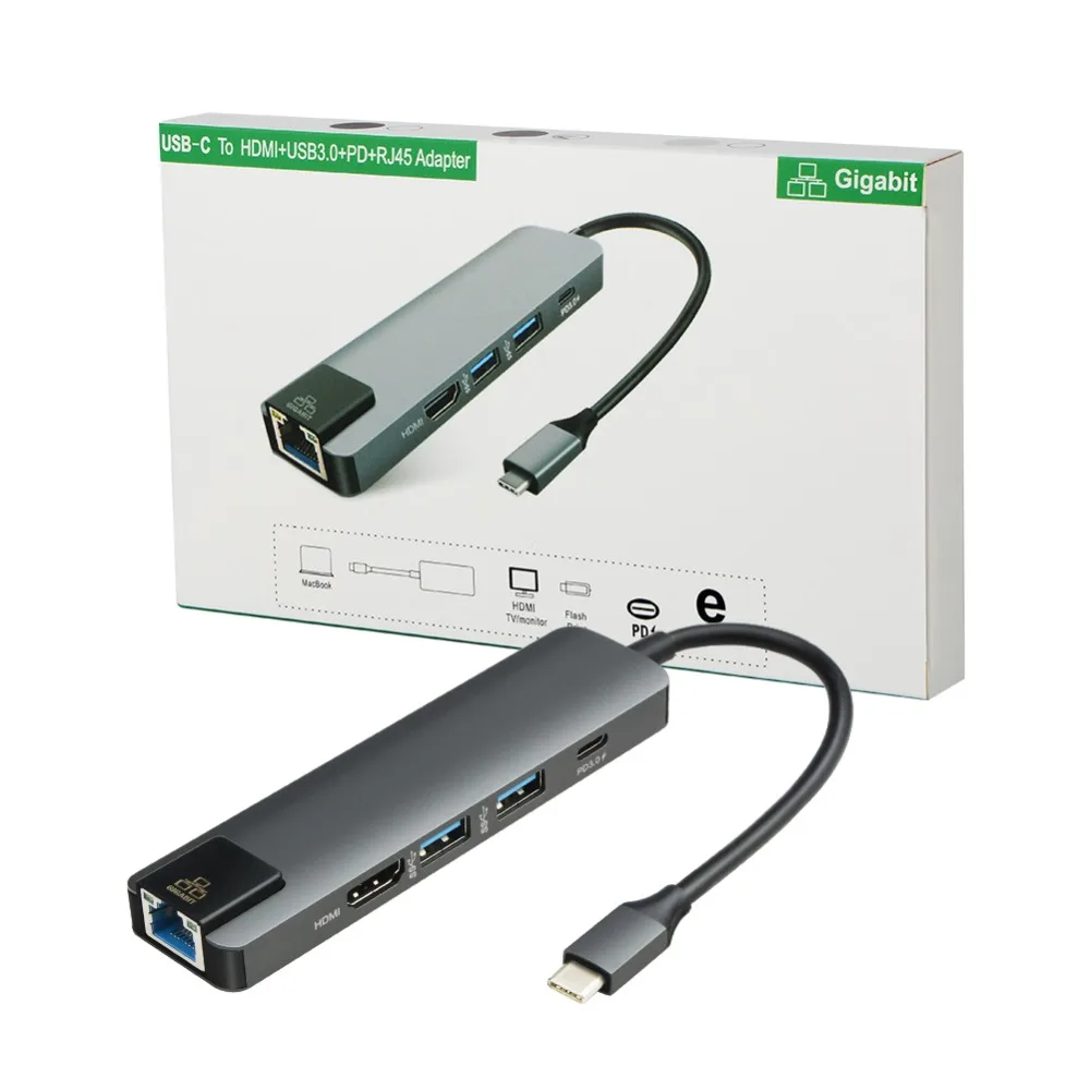 5 in 1 USB Type C Hub Hdmi 4K USB Hub to Rj45 Lan Adapter for Macbook - ANKUX.COM