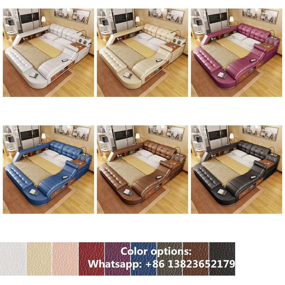 Modern multifunctional leather bed with massage /speakers