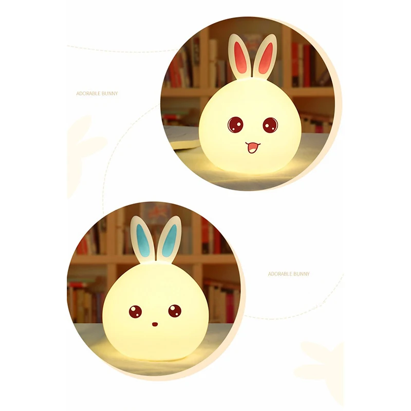 Zogifts Rechargeable 7 Colors Rabbit Usb Children Animal Light Silicone Soft Cartoon Baby Nursery Lamp Led Night