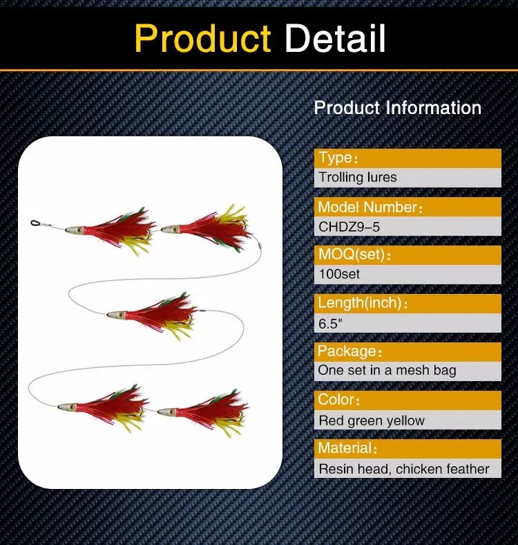 5 Pcs/Set 5 in Daisy Chain Feather Saltwater Fishing Trolling Lures Durado Wahoo 