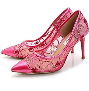 Spring and Summer Brand Lei Mesh High-heeled Shoes with Pointed Shoes European Fine Yarn Bridesmaid Red Wedding Shoes