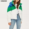 Latest Fashion Design Ladies Winter Down Coats Colour Block Puffer Jacket with Hooded