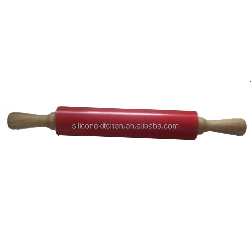 
High Quality Kitchen Utensils Dough Silicone Rolling Pin with Wood Handle 