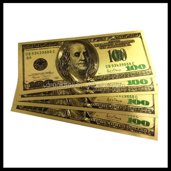 24k Gold Foil Banknote Fake Usd 100 Bill American Gold Plated Banknote ...